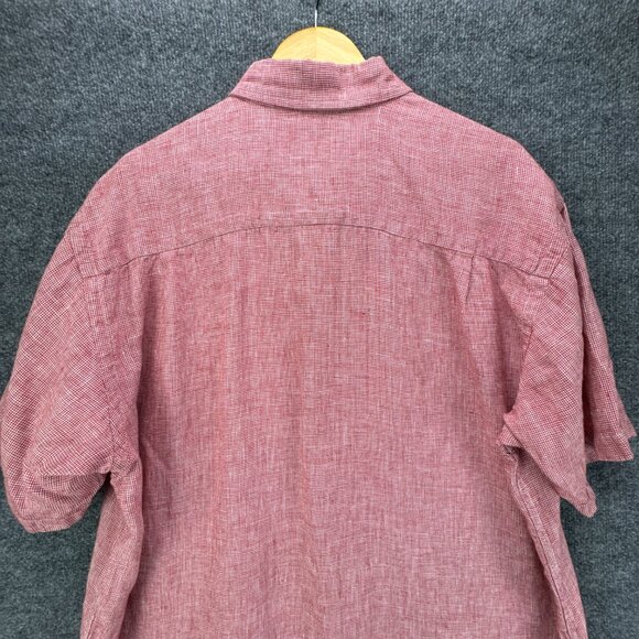 Orvis Signature Collection Linen Shirt Mens XL Button Down Micro Houndstooth Red - Picture 6 of 12